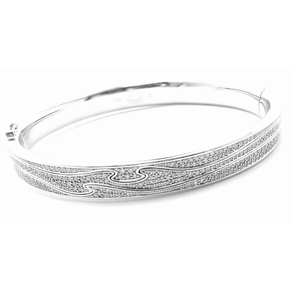 Authentic! Georg Jensen Fusion 18k White Gold Pave Diamond Bangle Bracelet Paper
